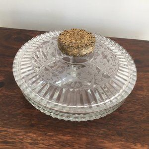 Glass Divided Candy Dish with Gold Handle Lid
